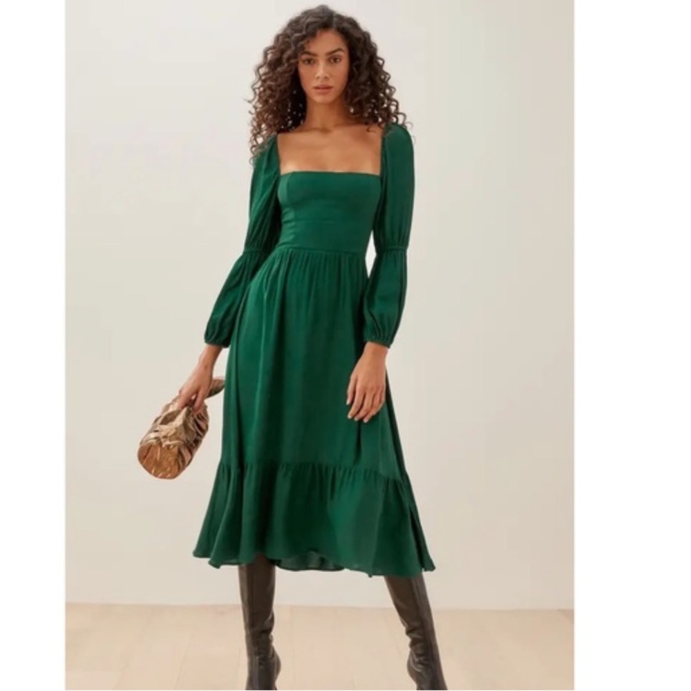 Reformation Green Long Sleeve Dress